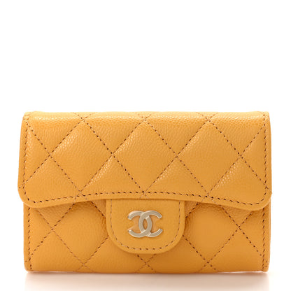 Chanel Caviar Quilted Flap Card Holder Wallet Yellow 1 of 9