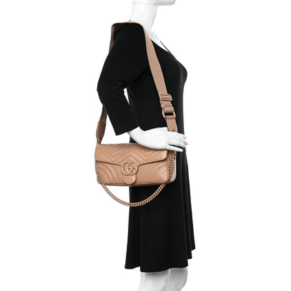 Gucci Calfskin Matelasse Monochrome GG Marmont Crossbody Shoulder Bag Camelia Winter Rose 2 of 9
