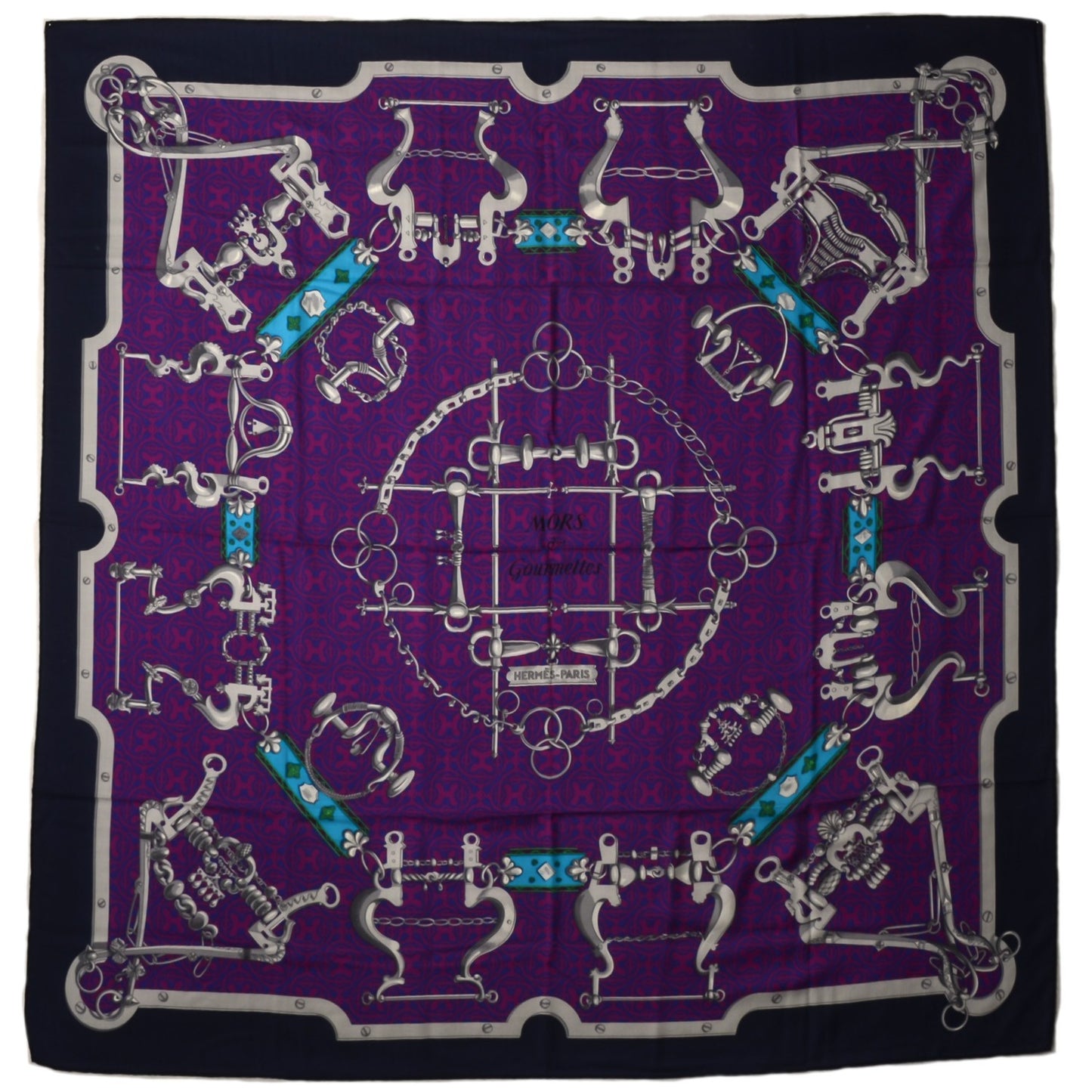 Cashmere Silk Mors Et Gourmettes Remix Shawl 140 Marine Violet Turquoise