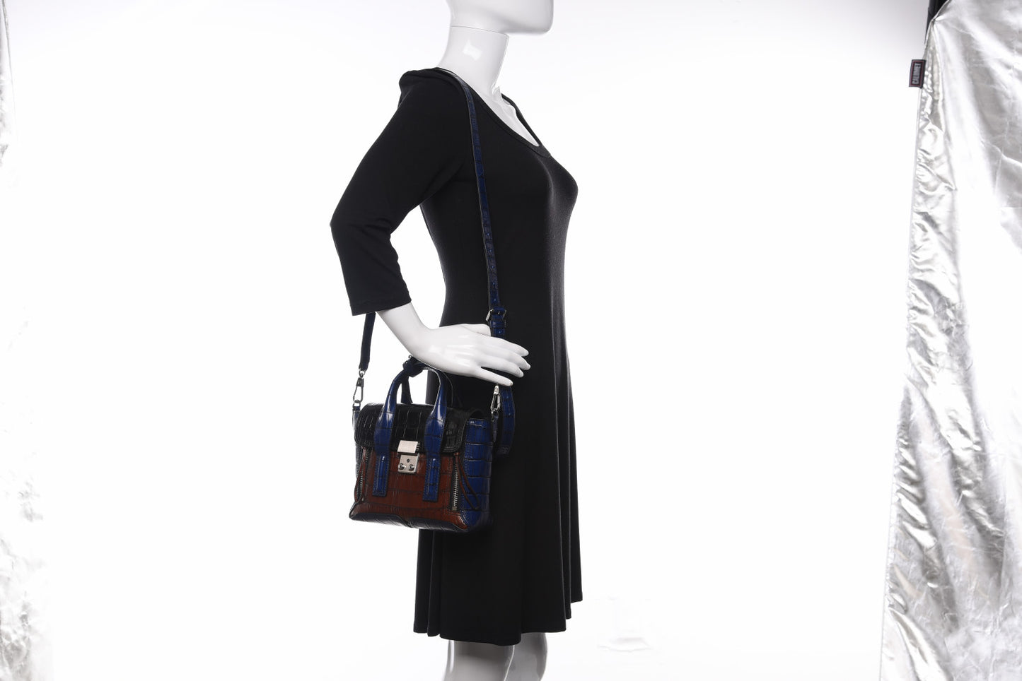 3.1 Calfskin Crocodile Embossed Mini Pashli Black Multicolor