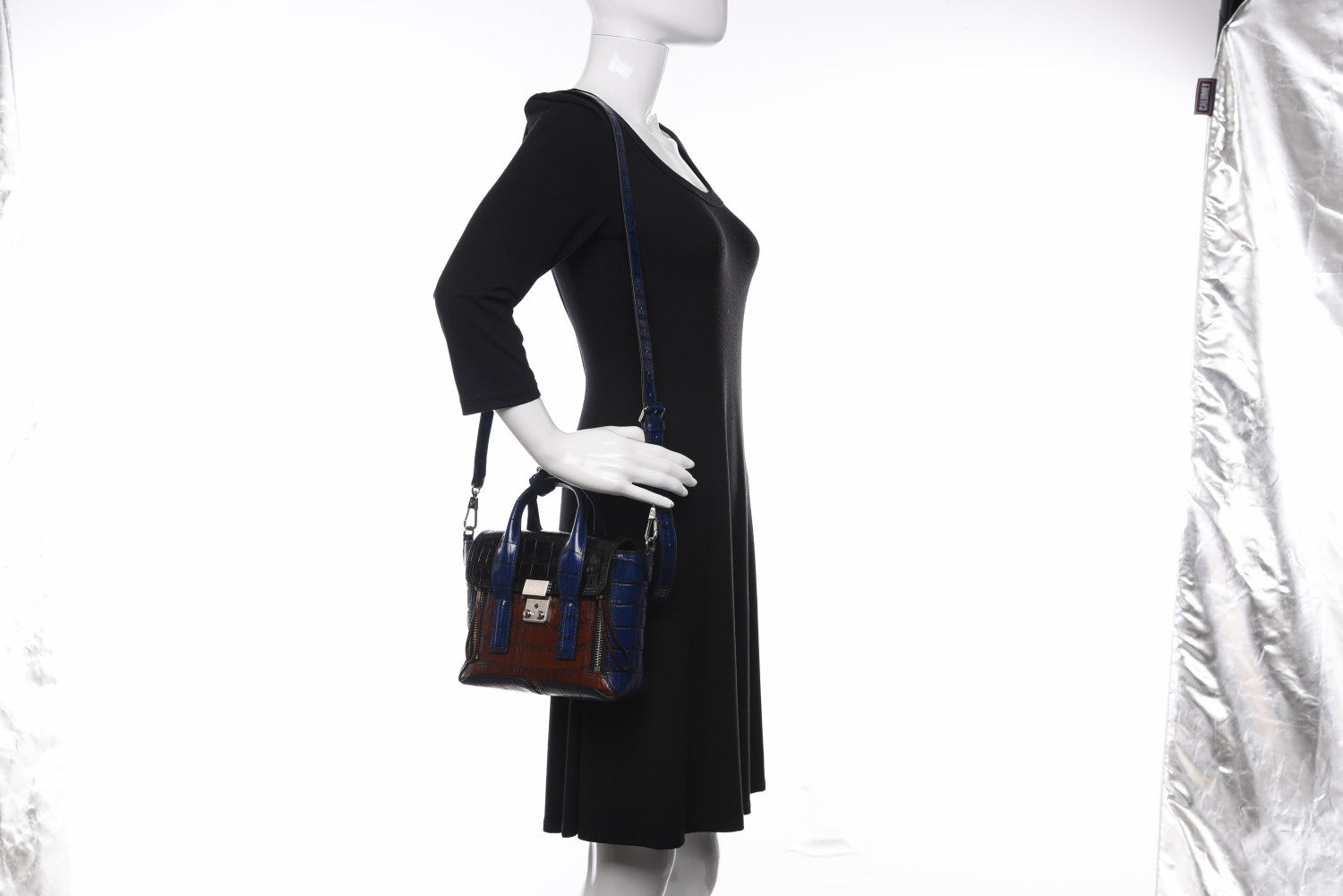3.1 Phillip Lim 3.1 Calfskin Crocodile Embossed Mini Pashli Black Multicolor 2 of 13