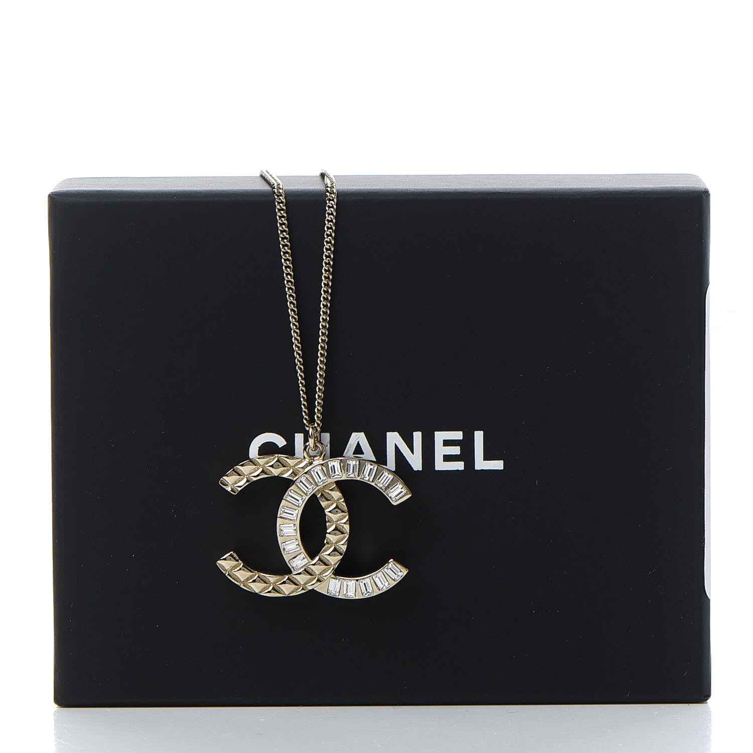 Chanel Baguette Crystal Quilted CC Pendant Necklace Gold 7 of 7