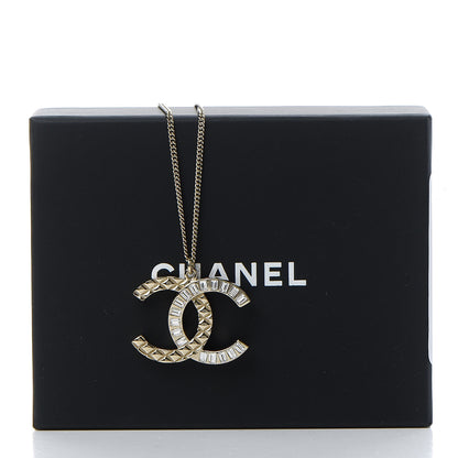 Chanel Baguette Crystal Quilted CC Pendant Necklace Gold 7 of 7