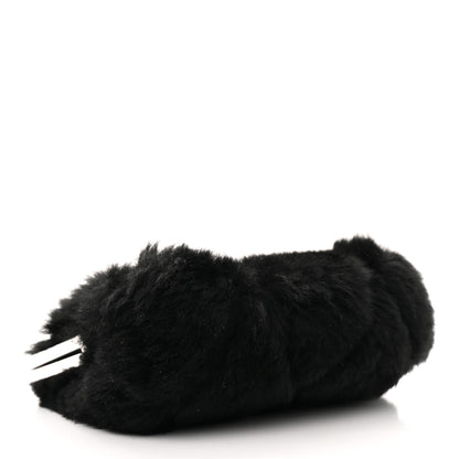 Chanel Shearling Sheepskin Lambskin Quilted Clutch With Chain Black 4 of 10