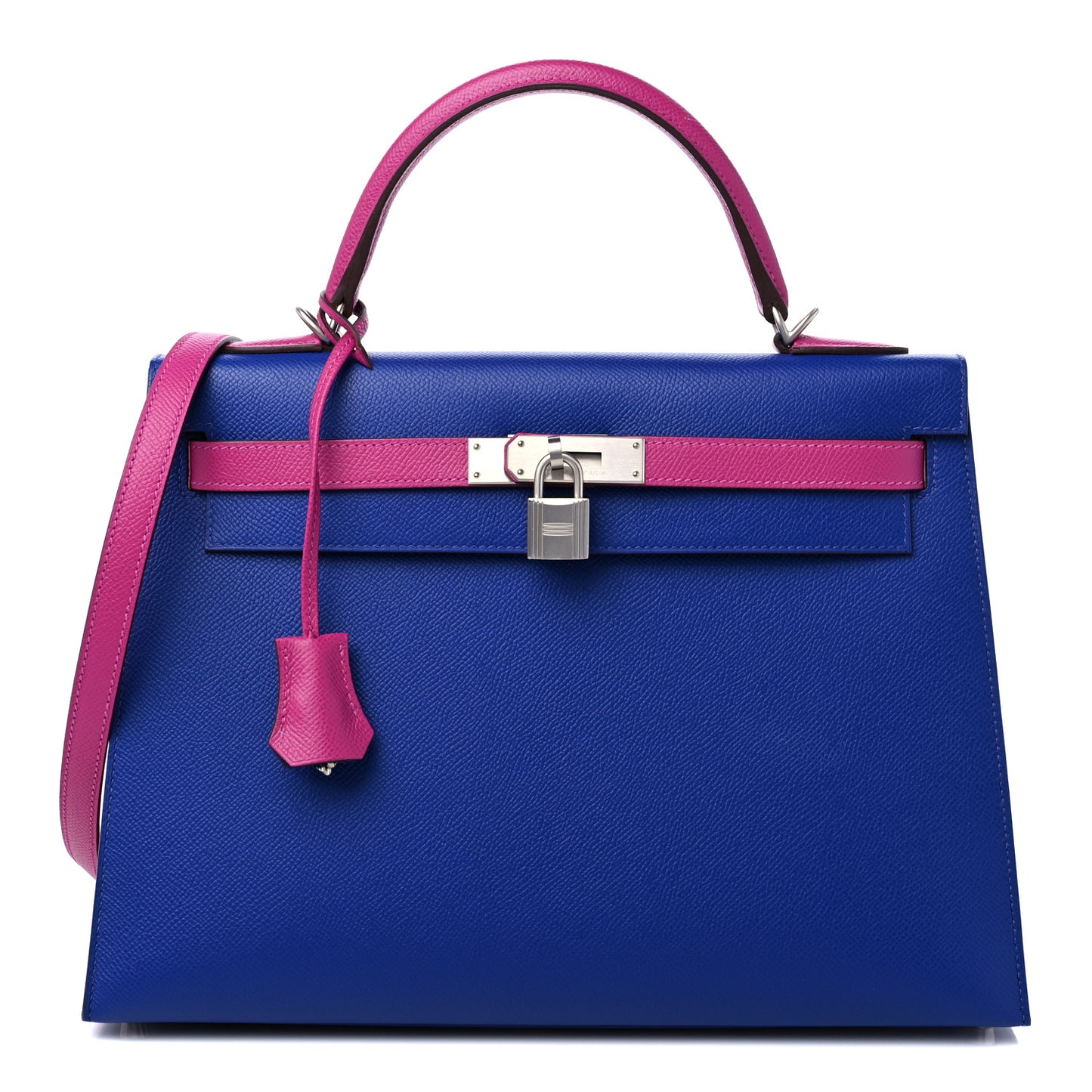 Epsom Bi-Color Horseshoe Kelly Sellier 32 Bleu Electrique Rose Pourpre