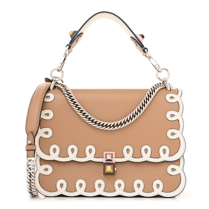 Fendi Vitello Liberty Dolce Scalloped Studded Scrollwork Kan I Shoulder Bag Cuoio White 1 of 12