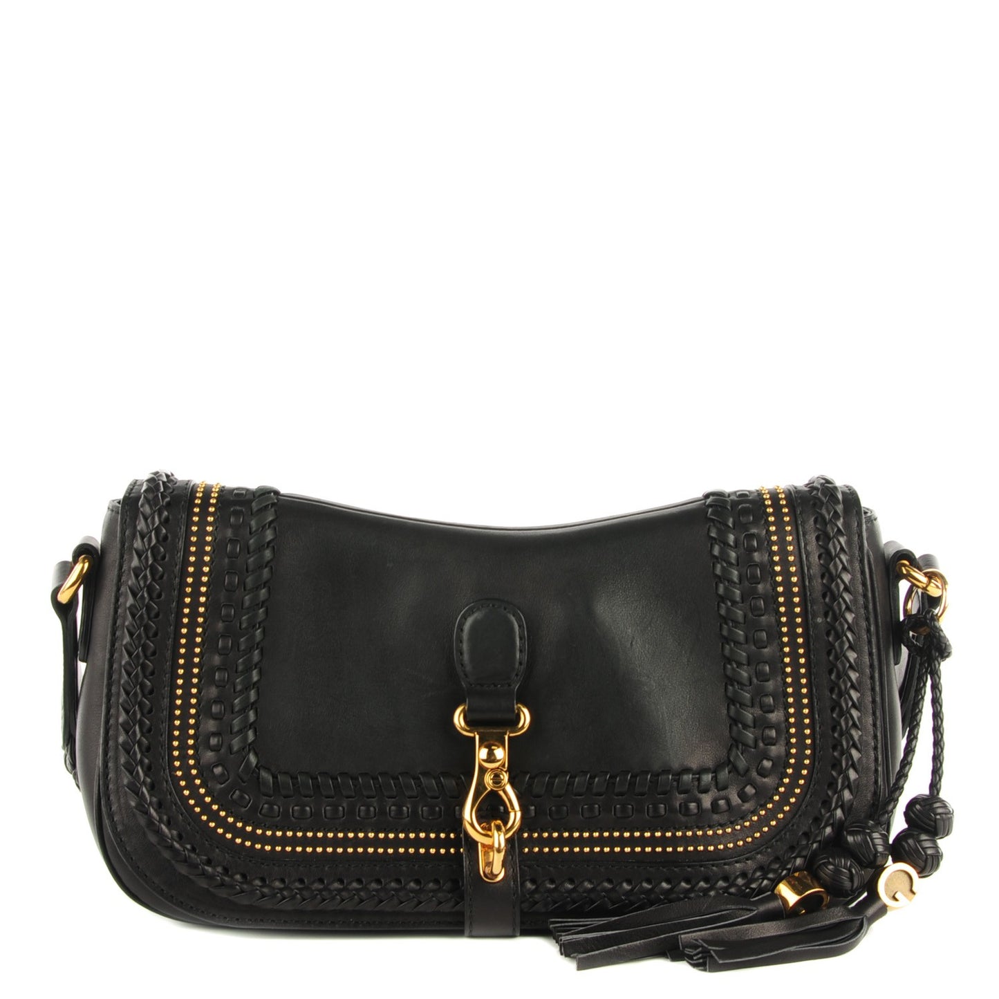 Calfskin Handmade Medium Flap Shoulder Bag Black