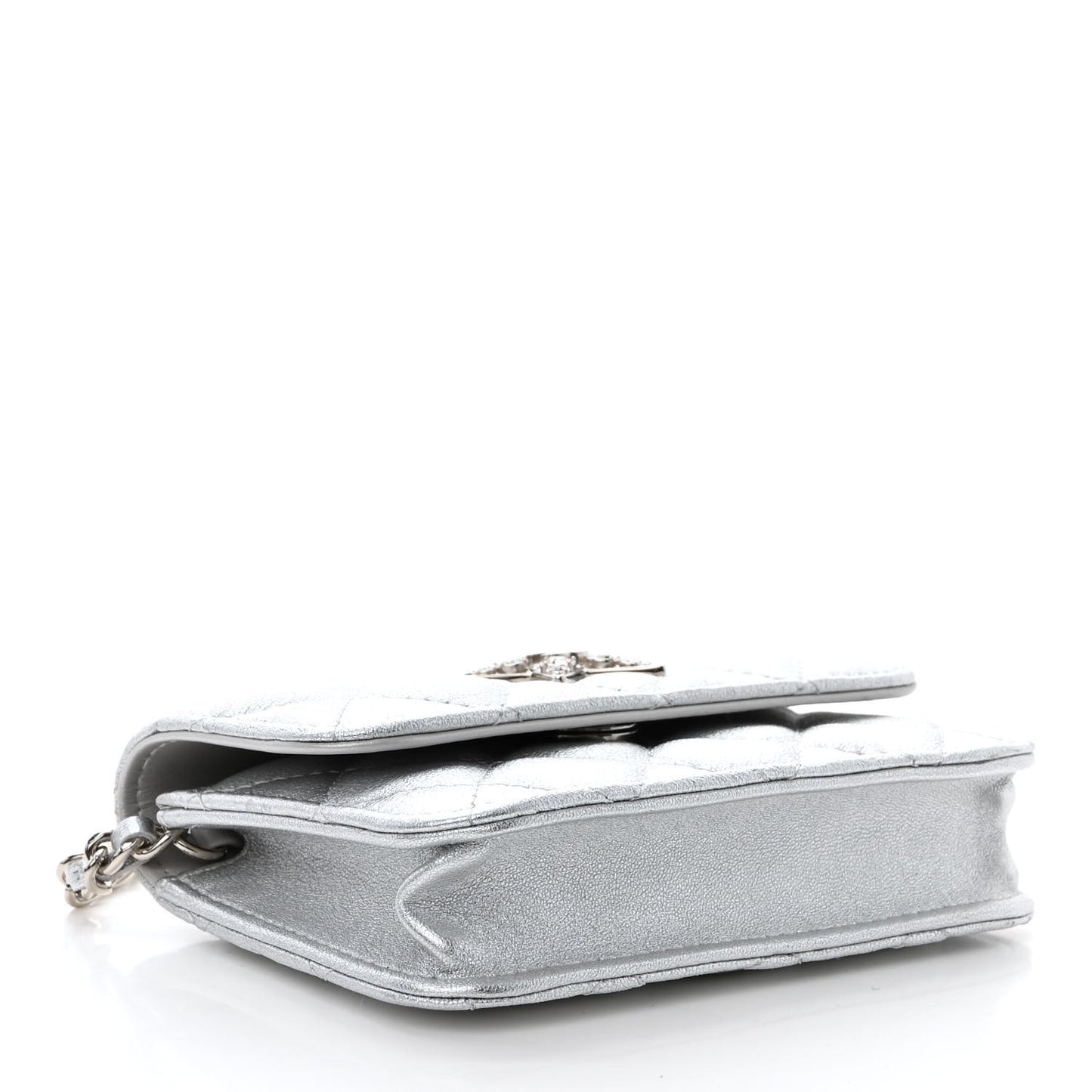 Metallic Lambskin Crystal Quilted Star Chain Belt Bag Silver