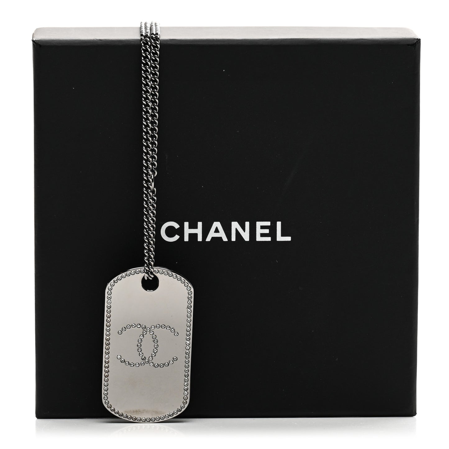 Metal Crystal Ruthenium Dog Tag Charm Necklace Black