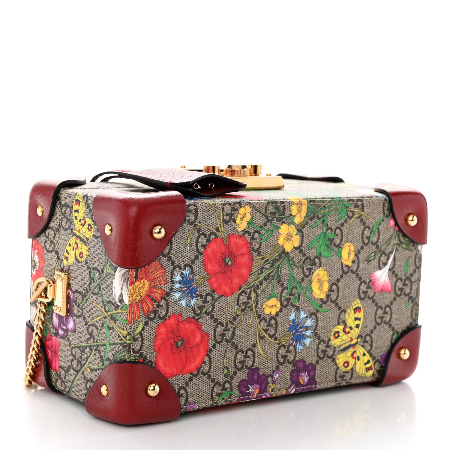 Gucci GG Supreme Monogram Flora Padlock Jewelry Case Red 4 of 13