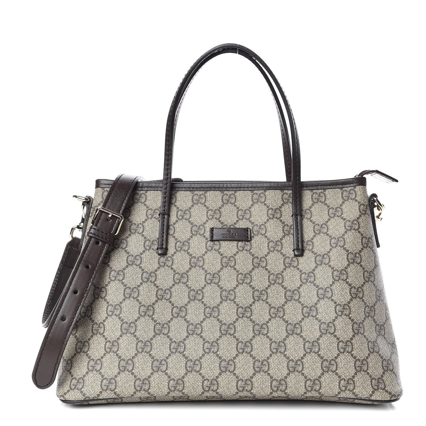 GG Supreme Monogram Small Zippered Tote Dark Brown