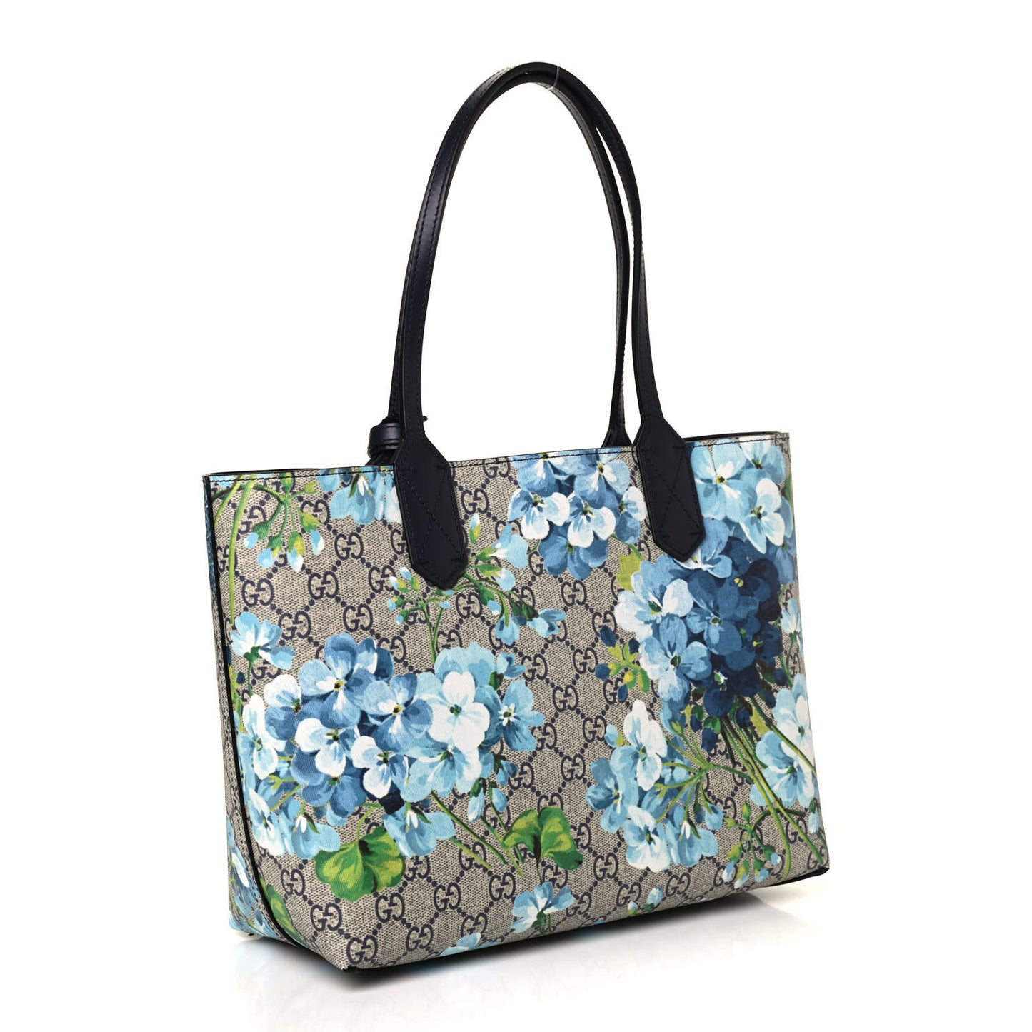 GG Supreme Monogram Blooms Small Reversible Tote Beige Blue Navy