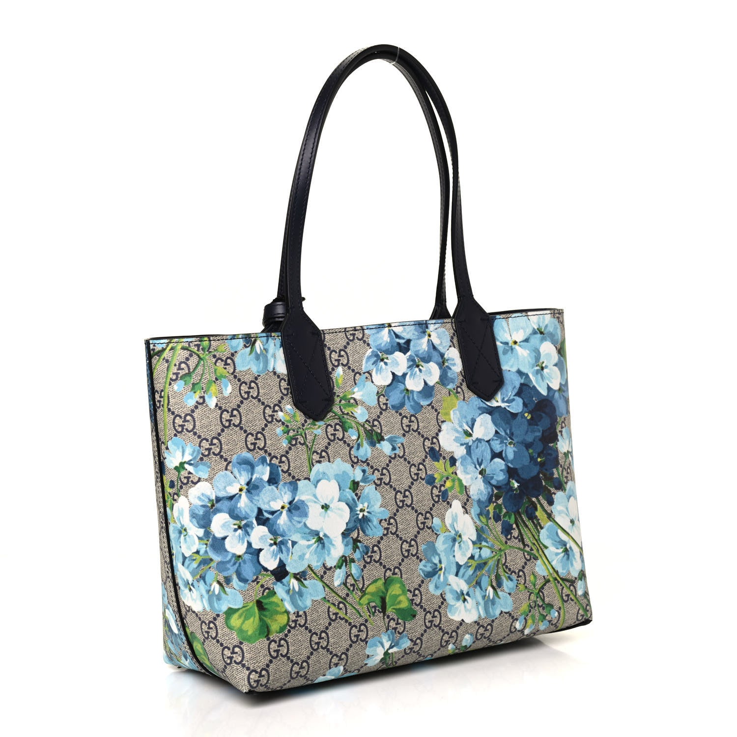 Gucci GG Supreme Monogram Blooms Small Reversible Tote Beige Blue Navy 2 of 4