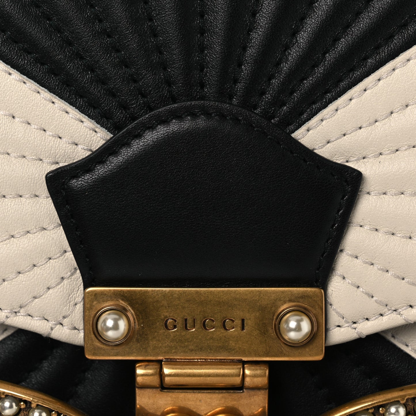 Calfskin Trapuntata Queen Margaret Clutch Mystic White Black