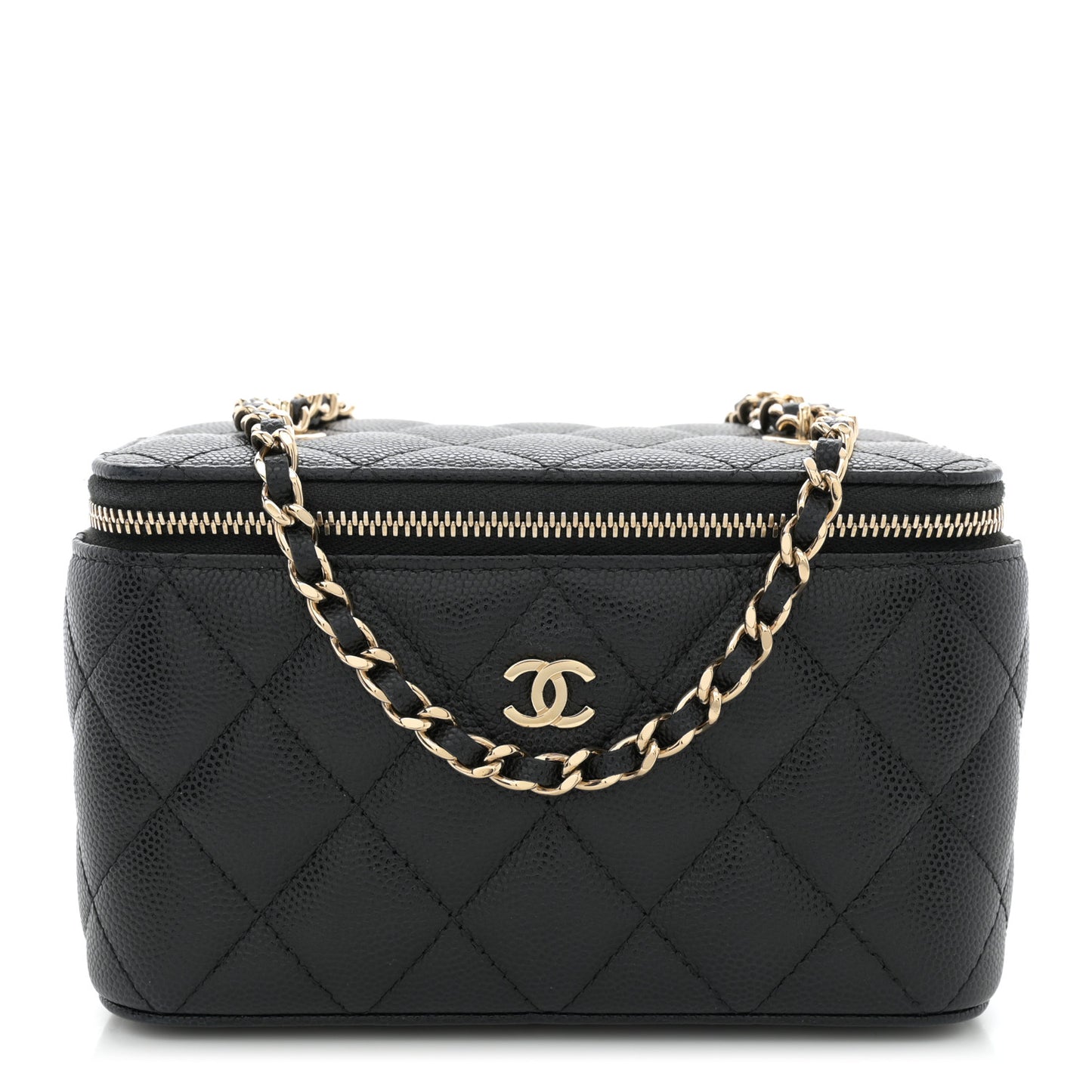 Caviar Quilted Small Vanity Case With Chain Black