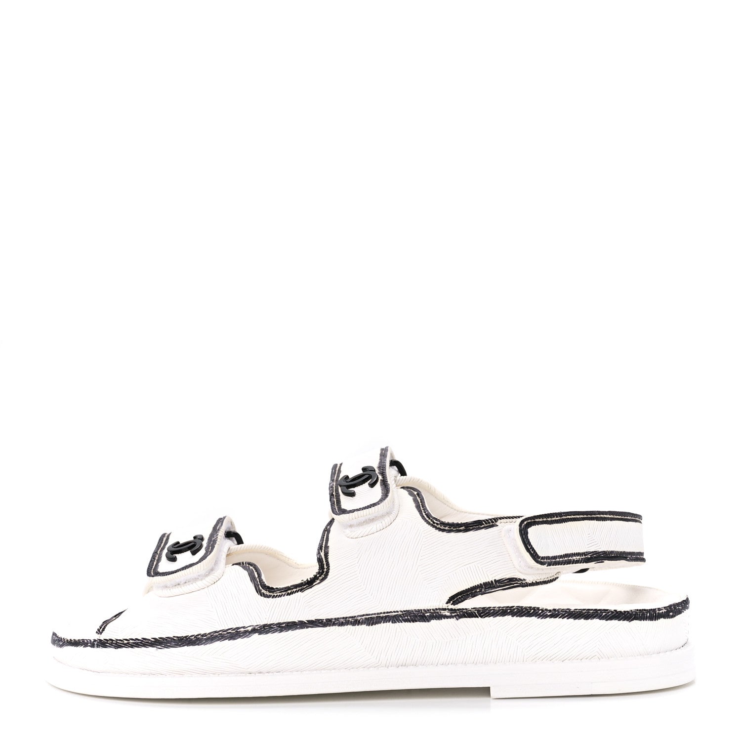 Chanel Calfskin Printed Velcro Dad Sandals 39 White Black 1 of 9