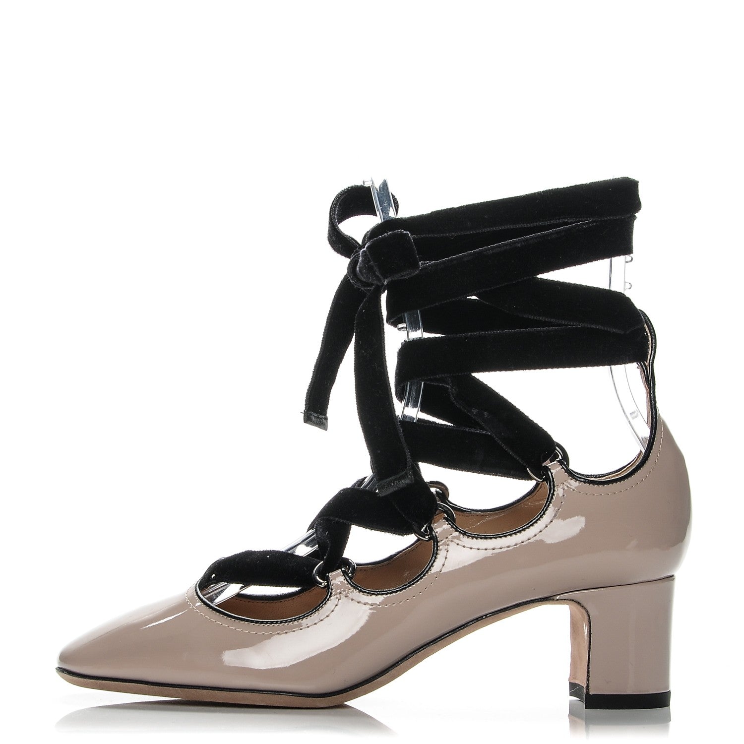 Valentino Garavani Patent Velvet Lace Up Pumps 36 Poudre 1 of 7