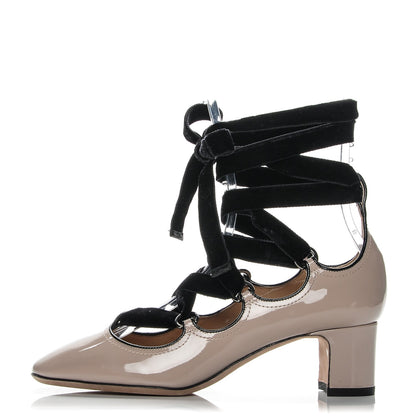 Valentino Garavani Patent Velvet Lace Up Pumps 36 Poudre 1 of 7