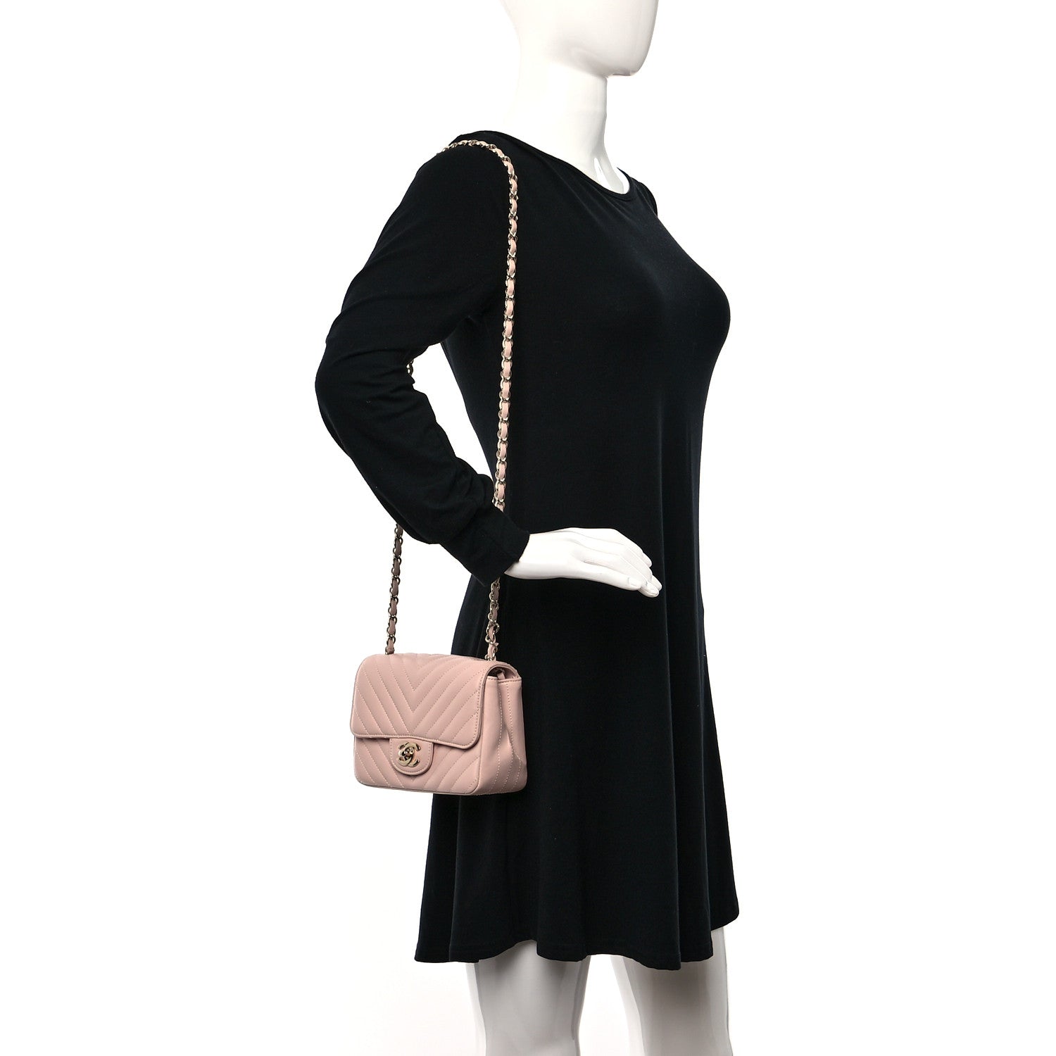 Chanel Lambskin Chevron Quilted Mini Square Flap Light Pink 2 of 10