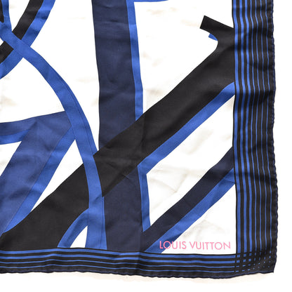 Louis Vuitton Silk Square Scarf White Blue 4 of 4