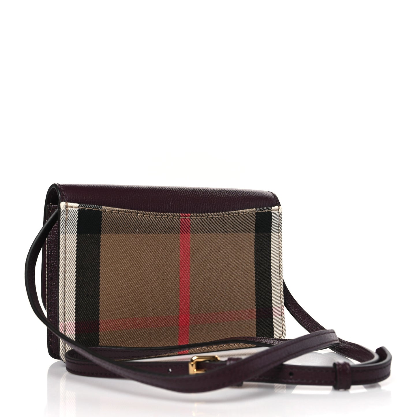 Grained Calfskin House Check Tartan Mix Hampshire Wallet On Chain Burgundy