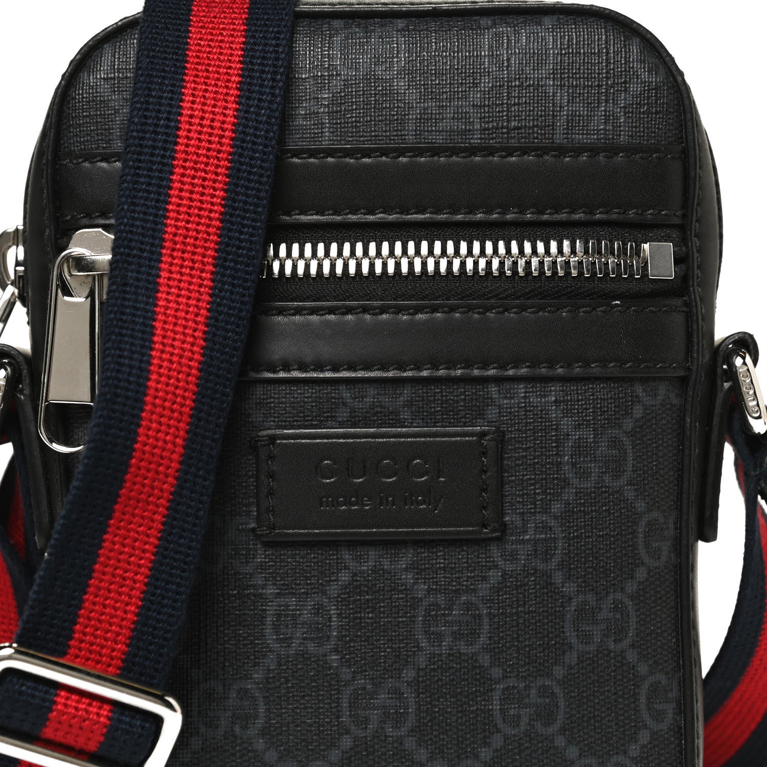 Gucci GG Supreme Monogram Appia Calfskin Web Small Camera Messenger Bag Black Grey 7 of 10