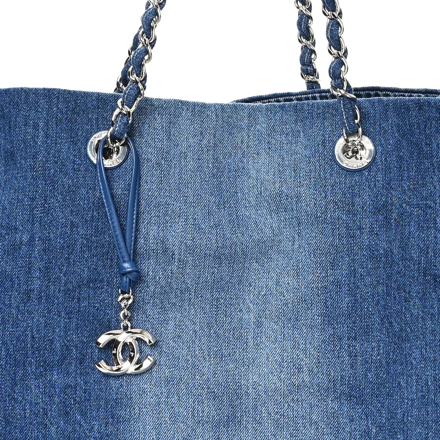 Denim Printed Shopping Bag Blue