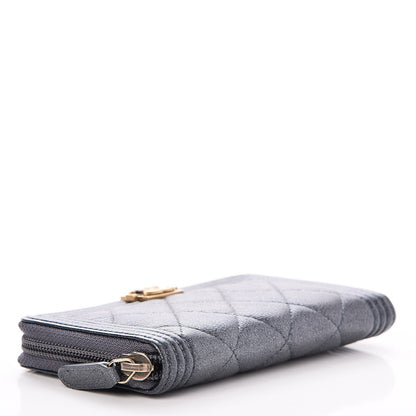 Chanel Iridescent Goatskin Quilted Small Boy Zip Around Wallet Charcoal 4 of 8