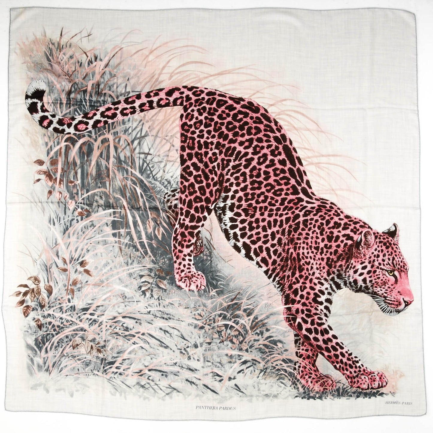 Cashmere Silk Panthera Pardus Shawl 140 Gris Chine Rose Ardoise