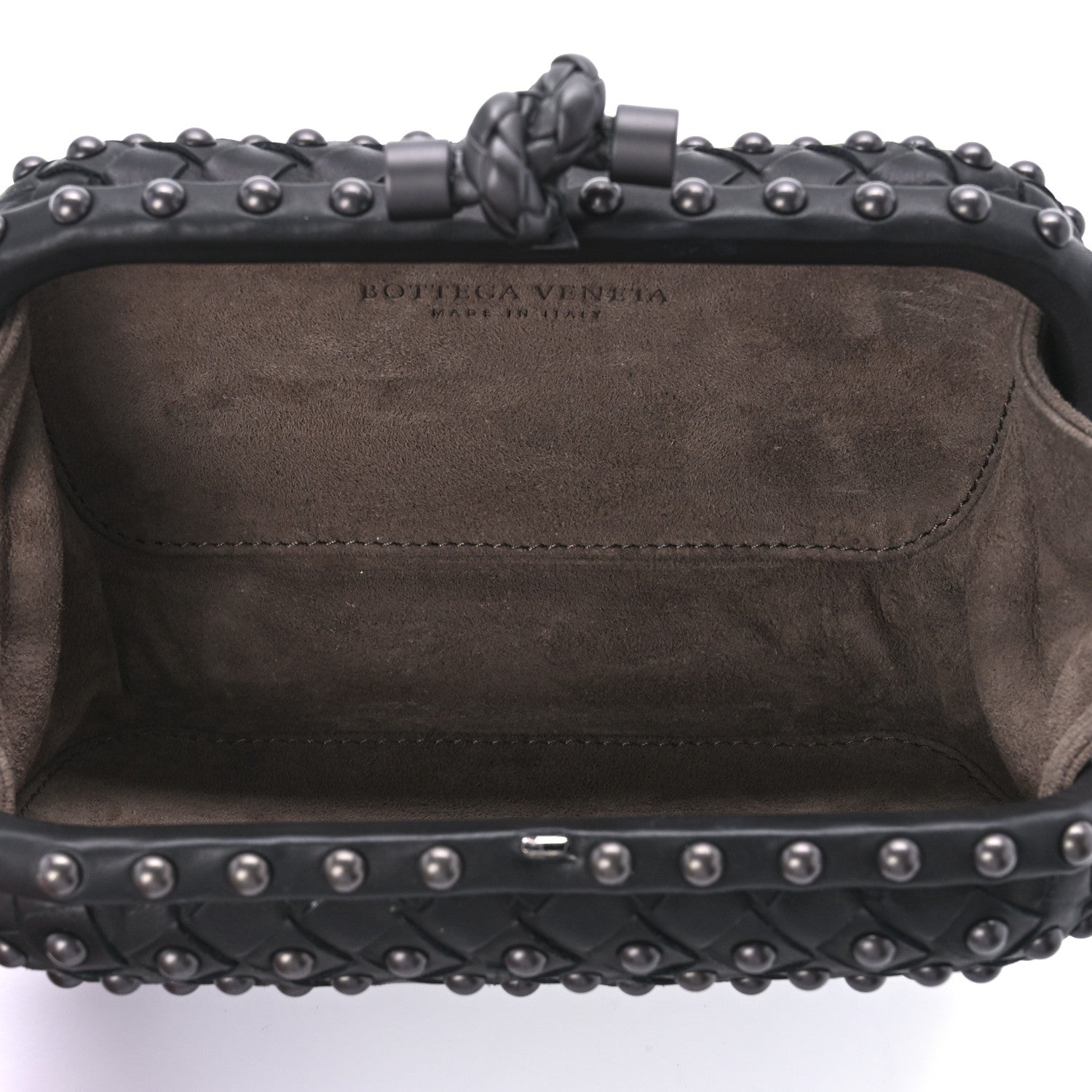 Bottega Veneta Waxy Nappa Intrecciato Knot Studded Clutch Black 5 of 10