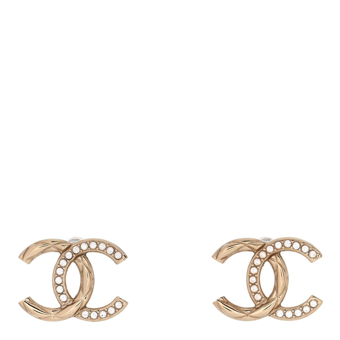 Crystal Glitter Quilted CC Earrings Light Gold