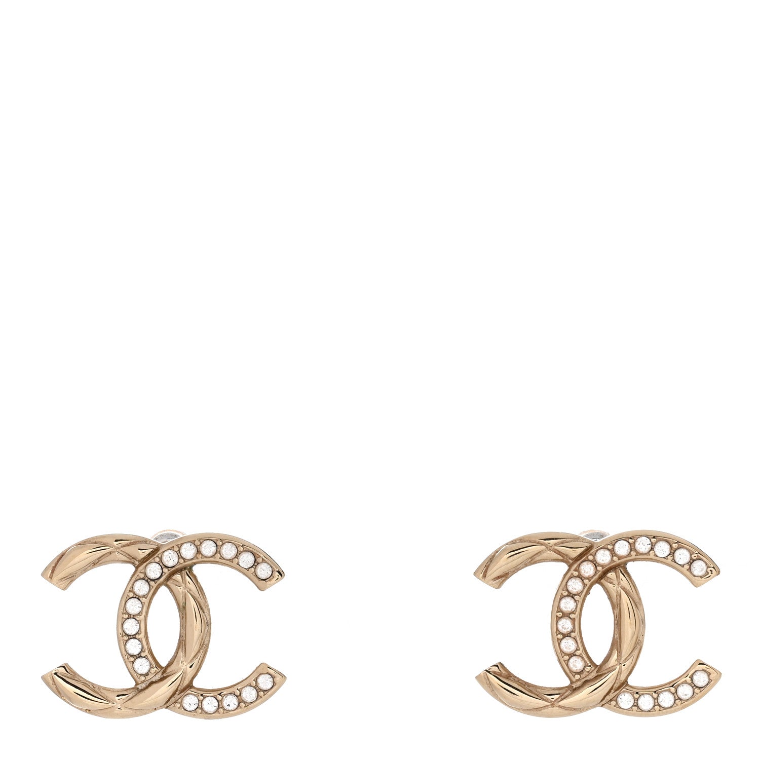 Chanel Crystal Glitter Quilted CC Earrings Light Gold 1 of 5