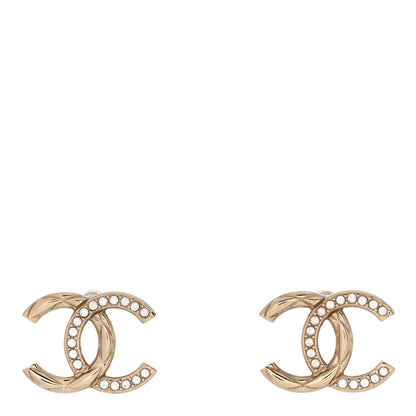 Chanel Crystal Glitter Quilted CC Earrings Light Gold 1 of 5
