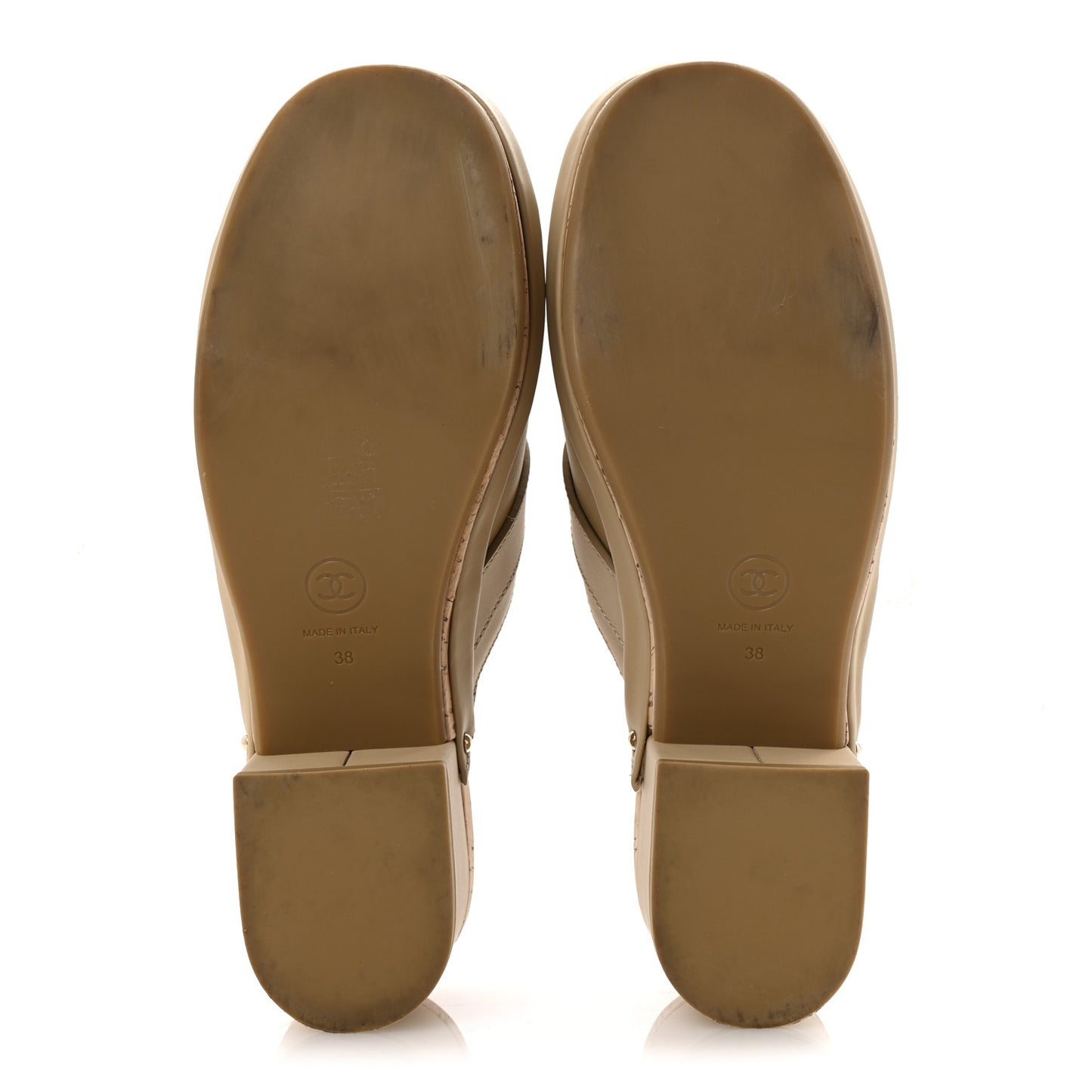 Calfskin CC Turn Lock Clogs 38 Beige