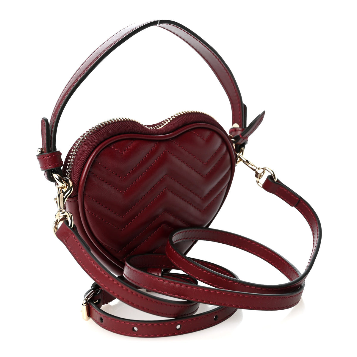 Gucci Calfskin Matelasse Diagonal Mini Interlocking G Heart Shoulder Bag Rosso Ancora 3 of 10