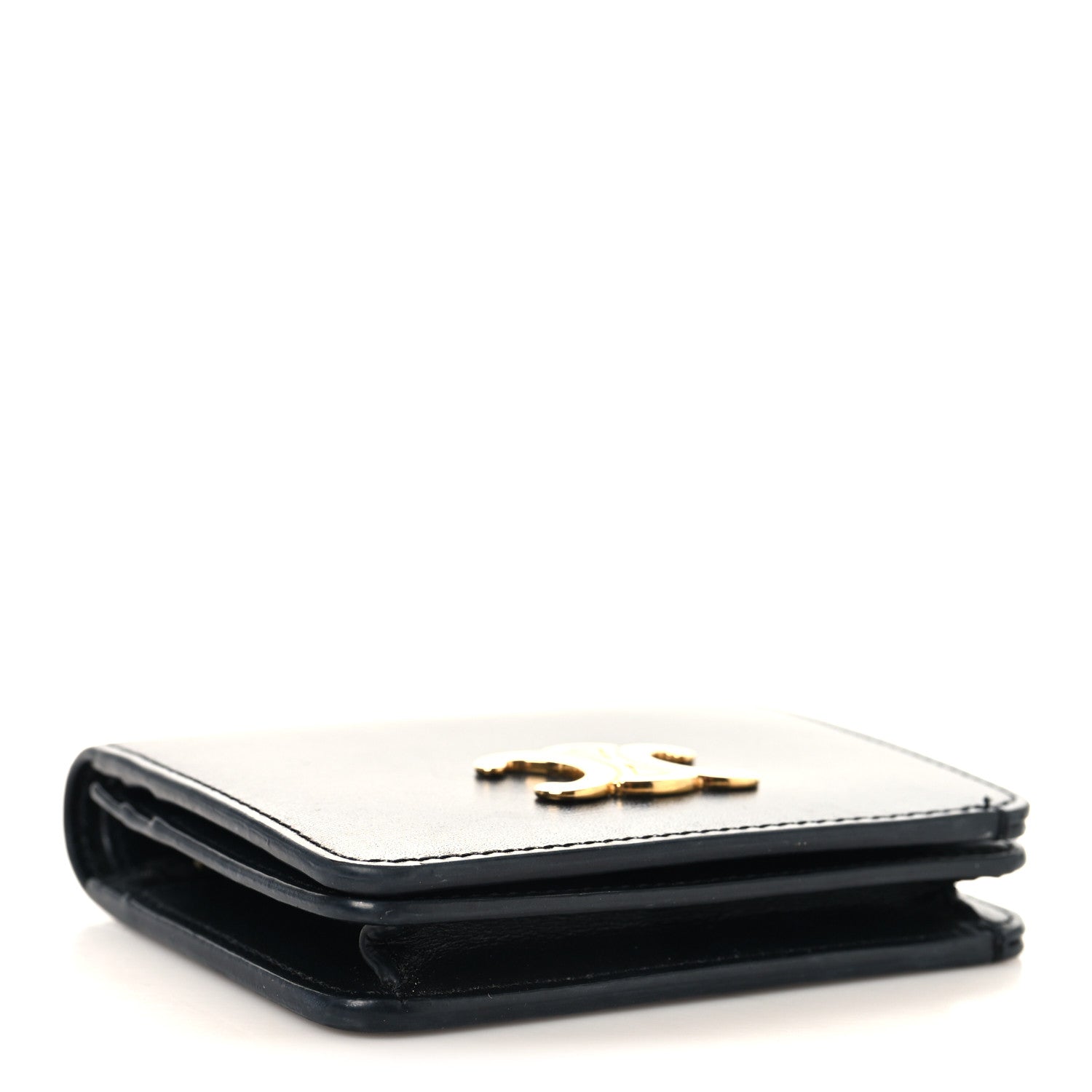 Celine Shiny Calfskin Triomphe Compact Wallet Black 1877826