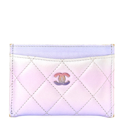 Chanel Gradient Metallic Calfskin Quilted Card Holder Silver Blue Yellow Purple 1 of 10