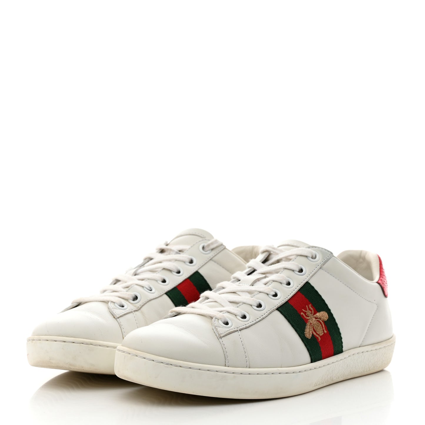 Calfskin Ayers Bee Embroidered Womens Ace Sneakers 38 White Green