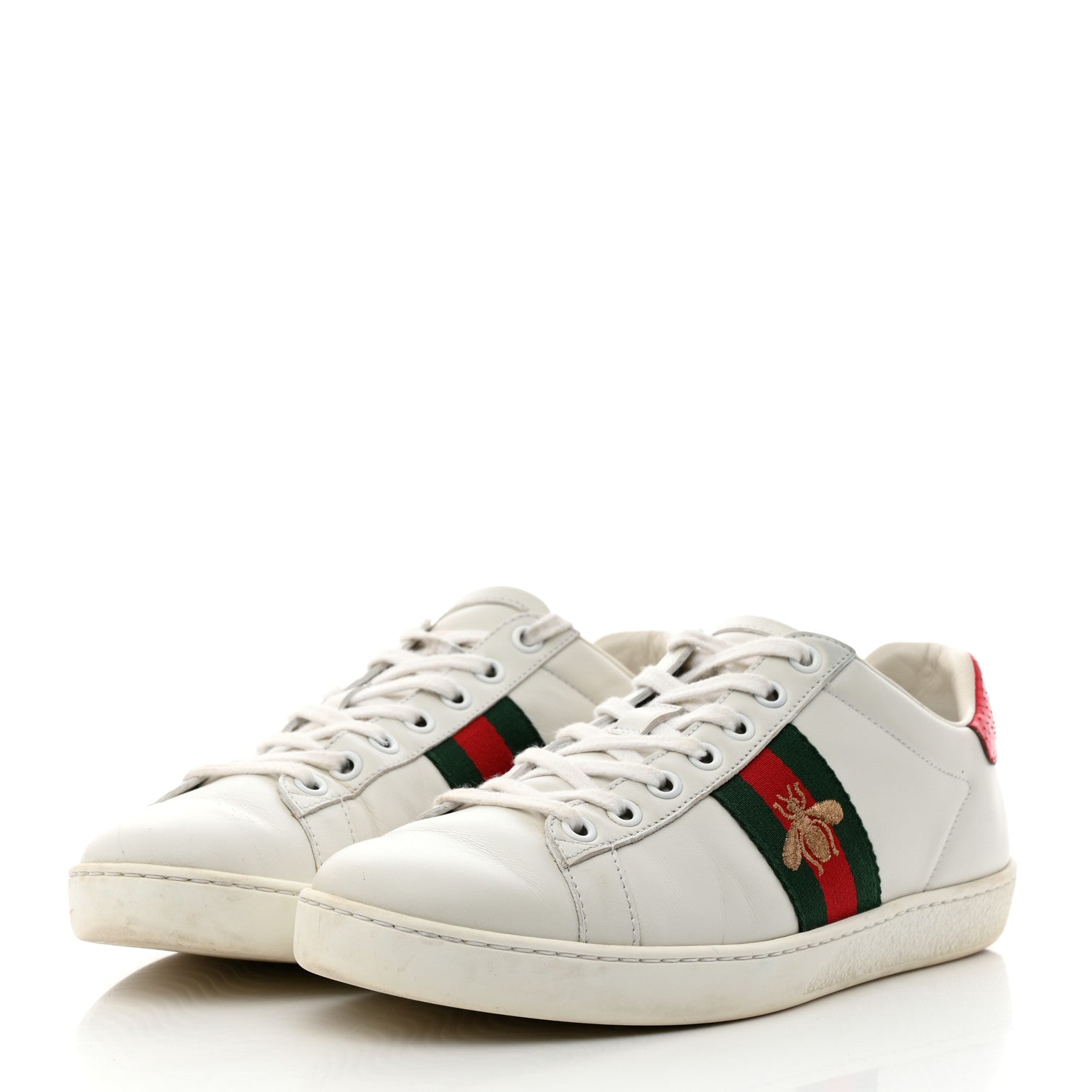 Gucci Calfskin Ayers Bee Embroidered Womens Ace Sneakers 38 White Green 3 of 8