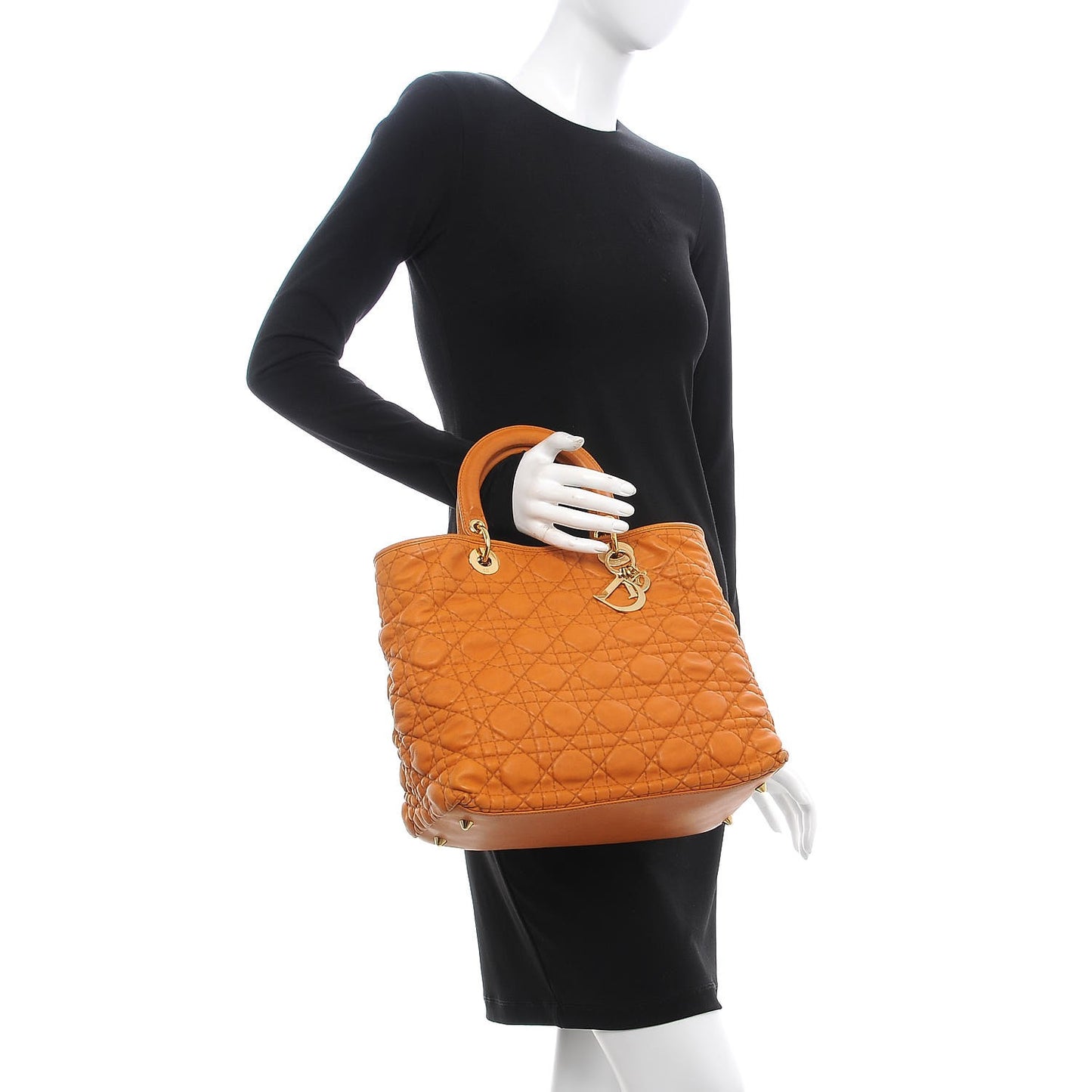 Lambskin Cannage Soft Lady Dior Shopping Tote Orange