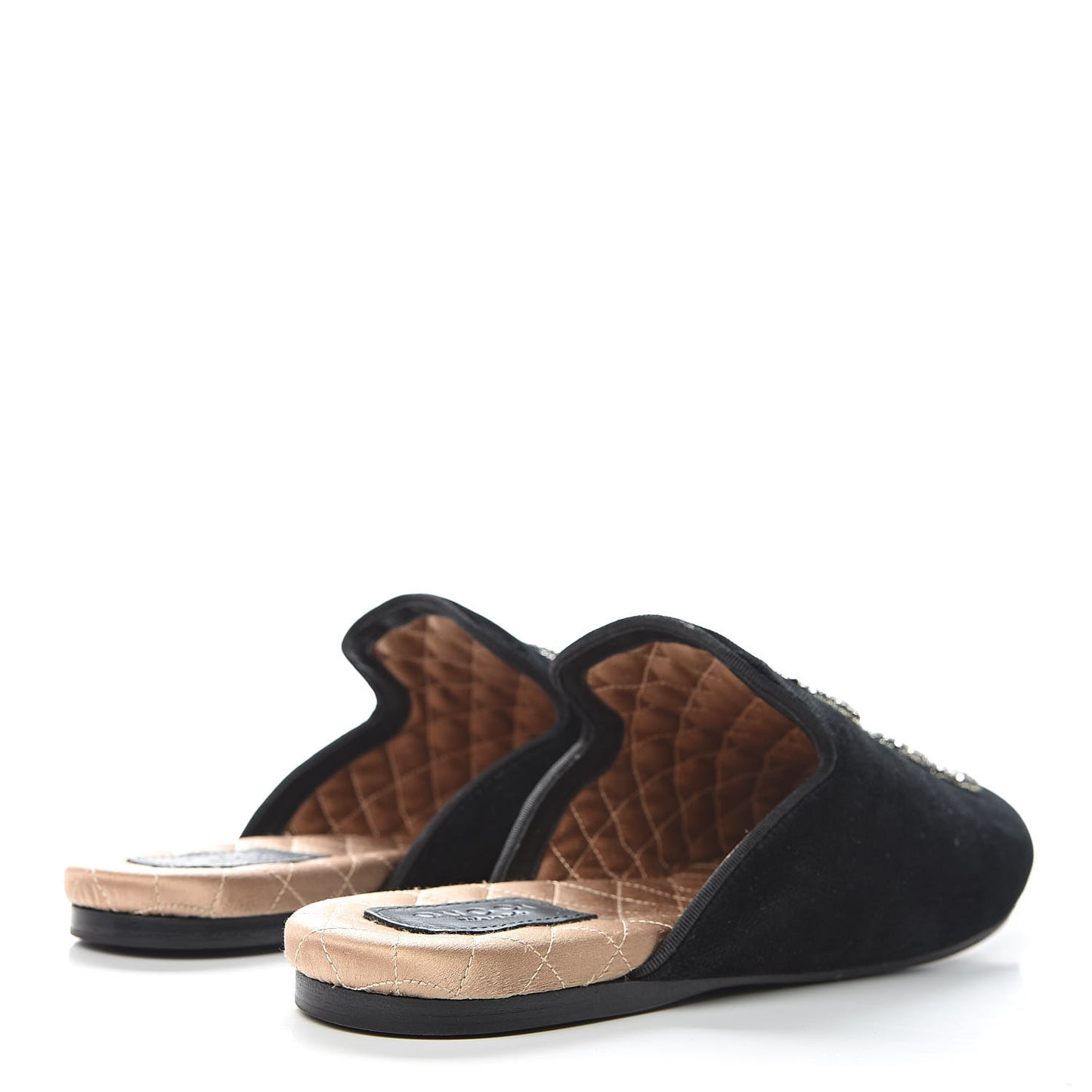 Velvet Crystal Snake Embroidered Womens Slippers 37.5 Black