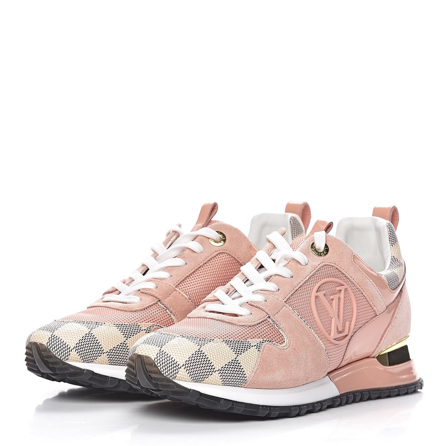 Suede Damier Azur Run Away Sneakers 37 Pink