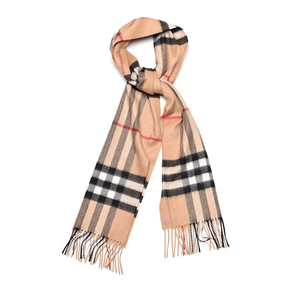 Burberry Cashmere Giant Check Fringe Scarf Camel 1 of 5