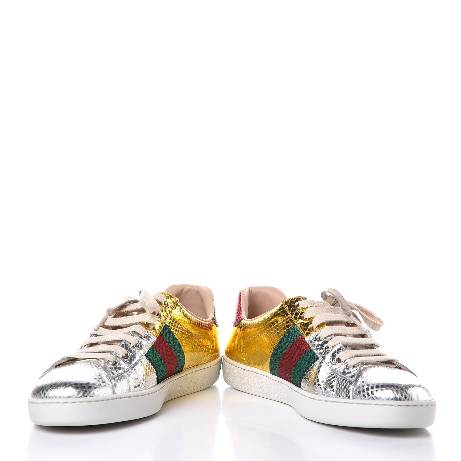 Gucci Metallic Ayers Web New Ace Sneakers 8 Gold Silver 5 of 15