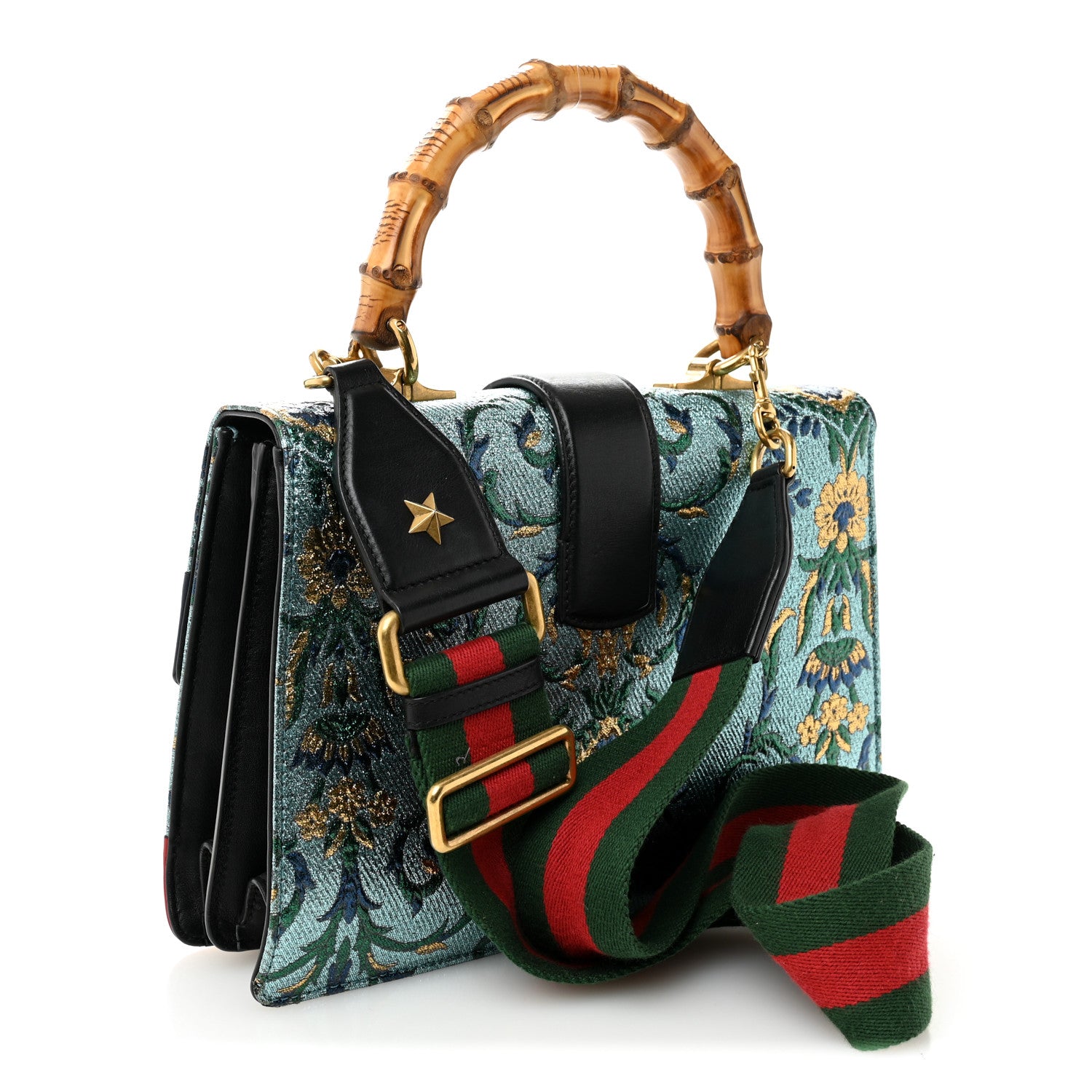 Gucci Iridescent Brocade Bamboo Web Tokyo Print Medium Dionysus Top Handle Bag Multicolor Blue Agata Hibiscus Red 3 of 11