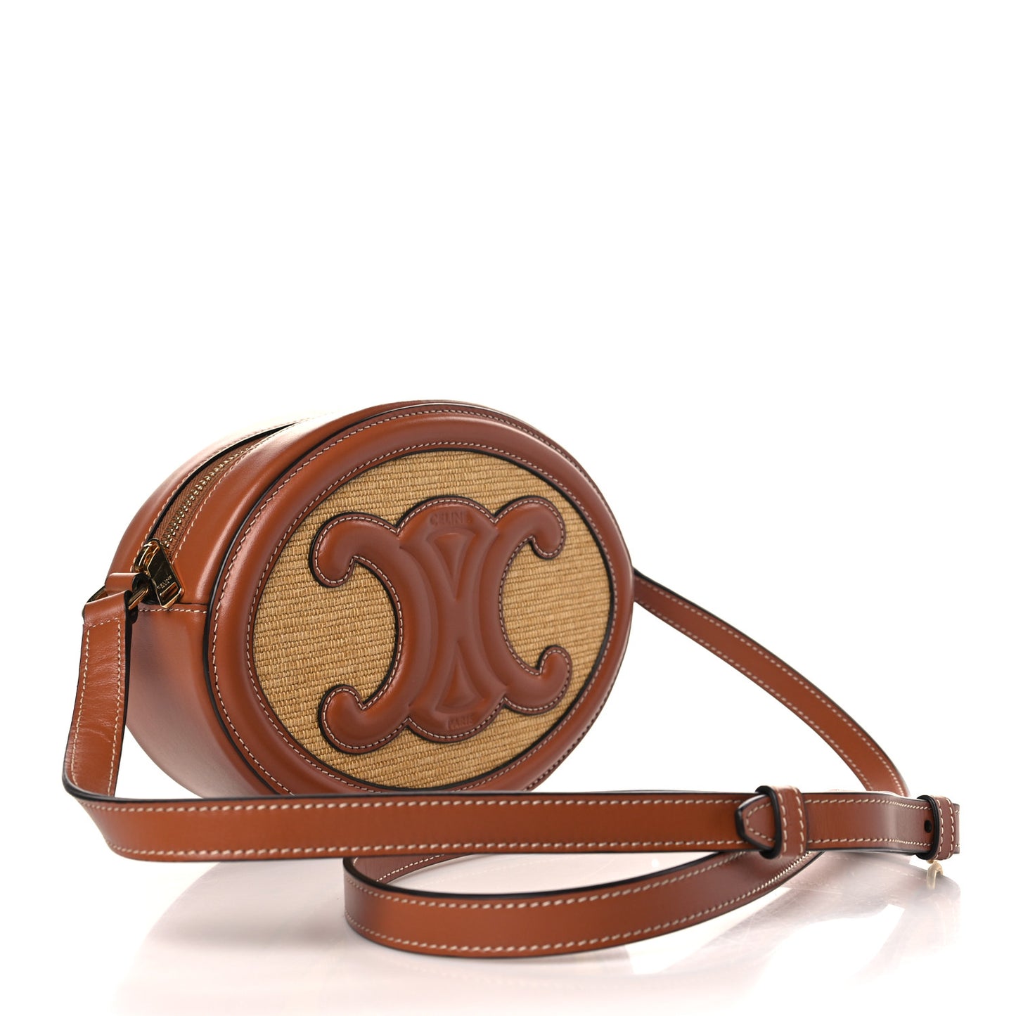 Calfskin Straw Triomphe Oval Purse Crossbody Natural Tan