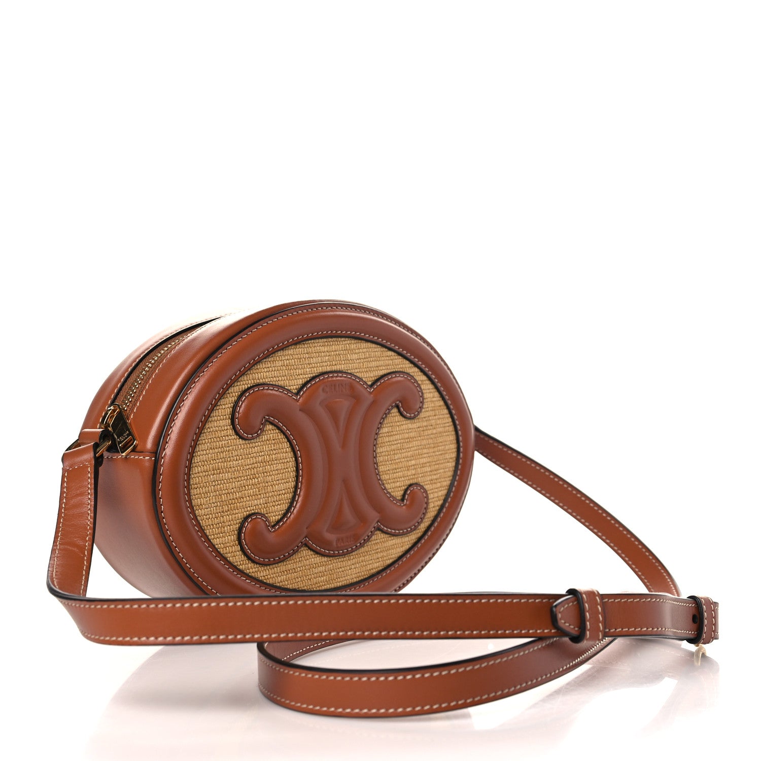Celine Calfskin Straw Triomphe Oval Purse Crossbody Natural Tan 3 of 8