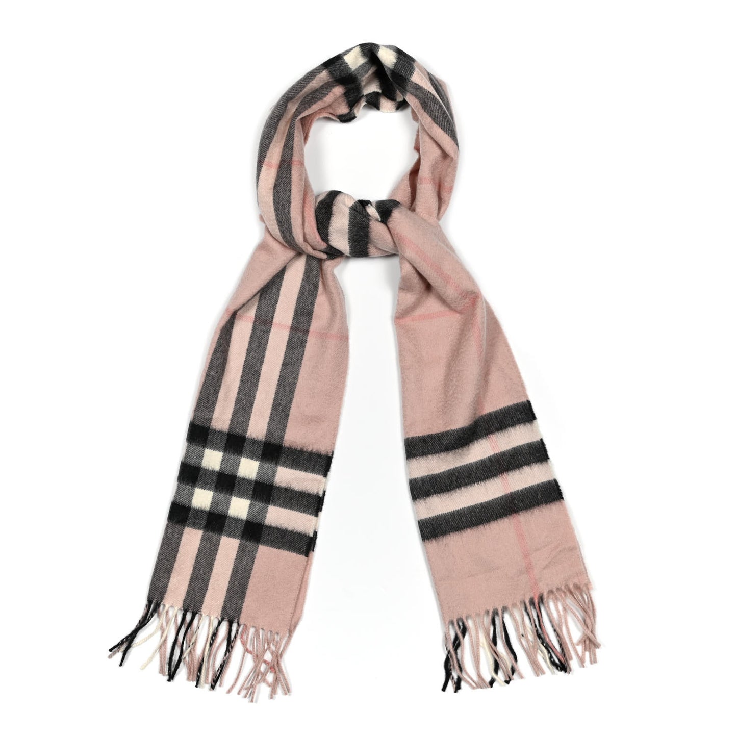 Cashmere Giant Icon Check Fringe Scarf Ash Rose
