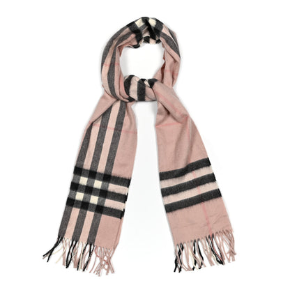Burberry Cashmere Giant Icon Check Fringe Scarf Ash Rose 1 of 5