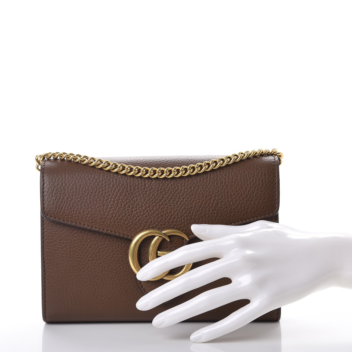 Gucci Cellarius Calfskin GG Marmont Chain Wallet Nut Brown 3 of 8
